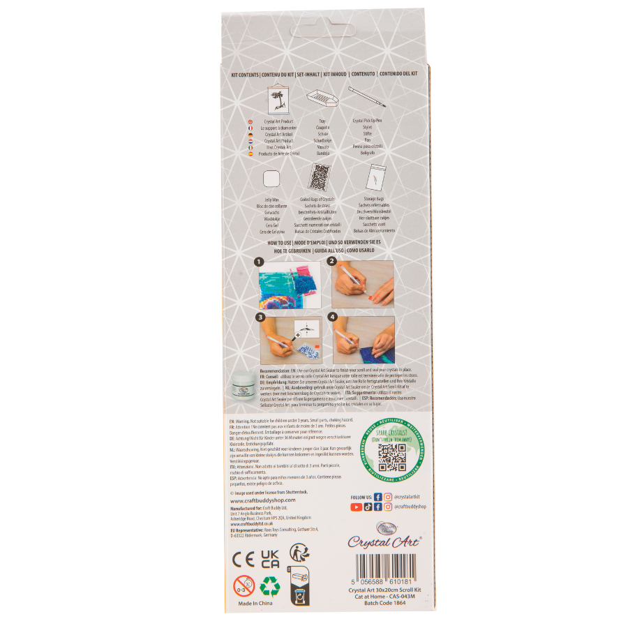 "Cat At Home" Mini Crystal Art Scroll Kit Back Packaging
