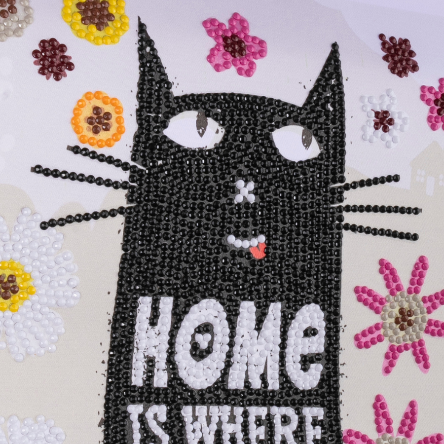 "Cat At Home" Mini Crystal Art Scroll Kit Close Up