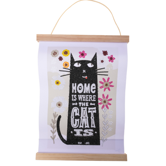 "Cat At Home" Mini Crystal Art Scroll Kit Front