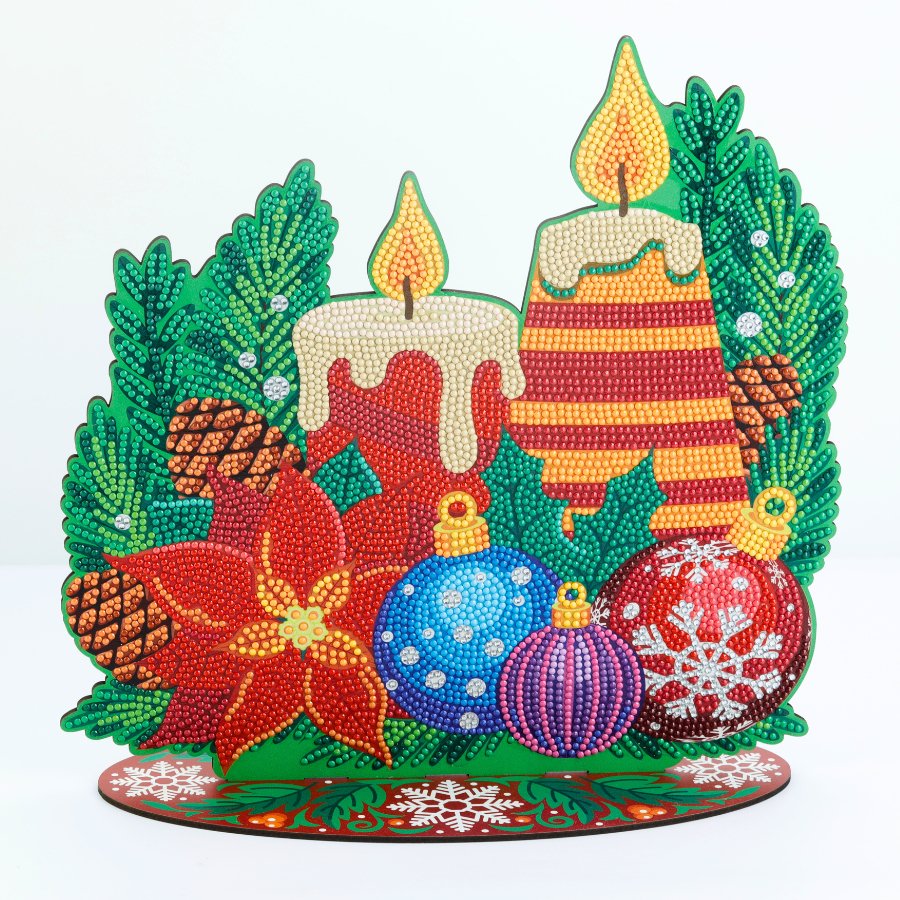 Christmas Candles Crystal Art Wooden Decoration front