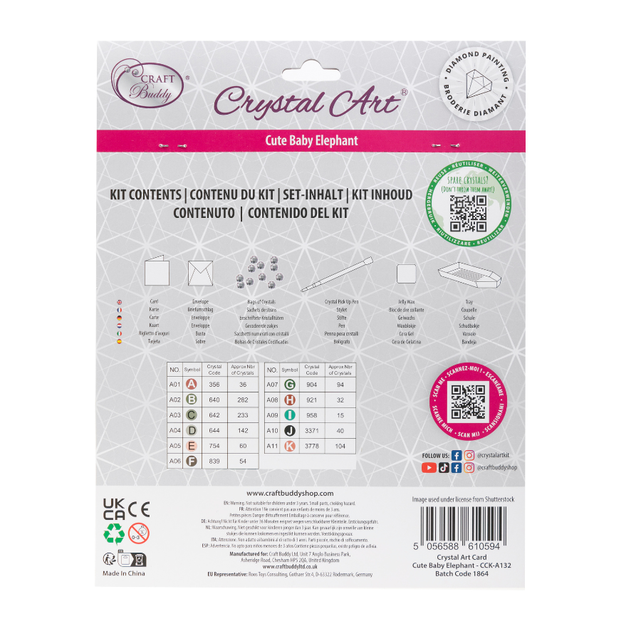 "Cute Baby Elephant" Crystal Art Card Back Packaging