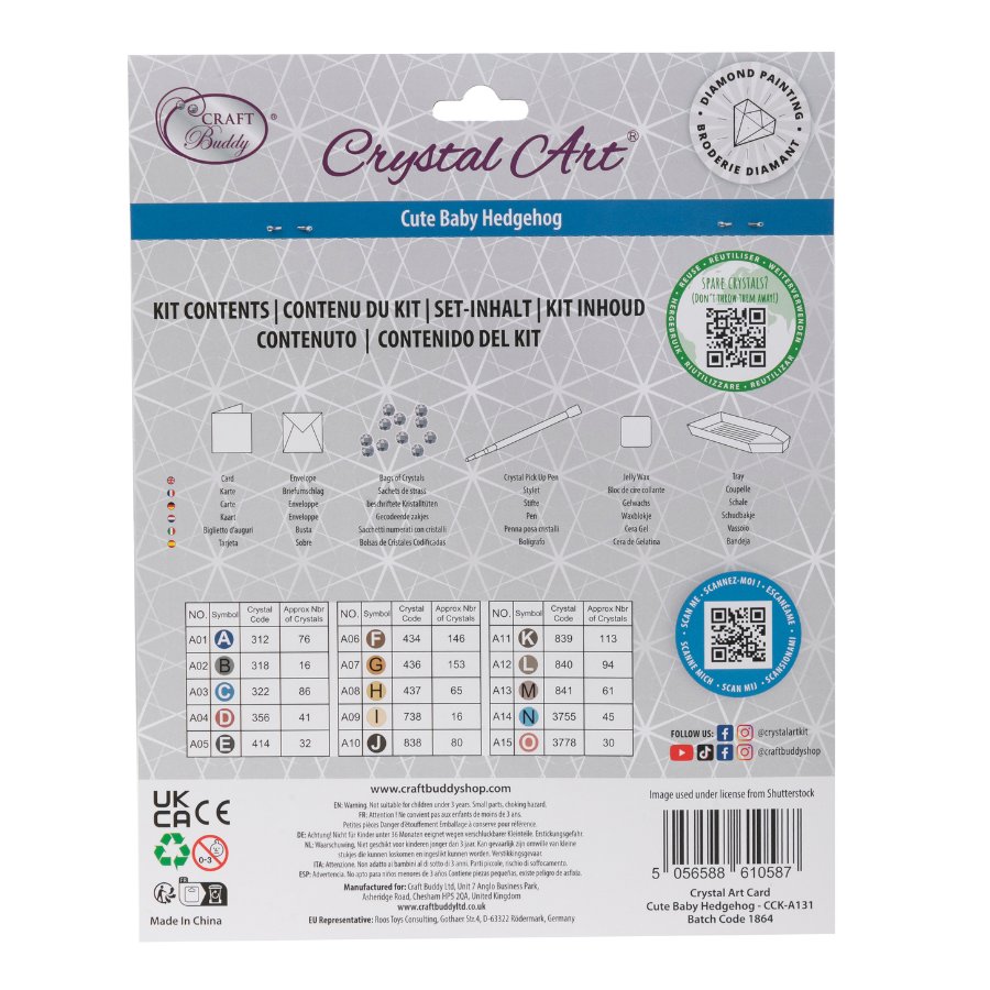 "Cute Baby Hedgehog" Crystal Art Card Back Packaging