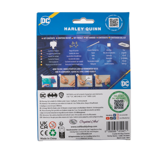 "Harley Quinn" Crystal Art Backpack Charm Kit DC Back Packaging