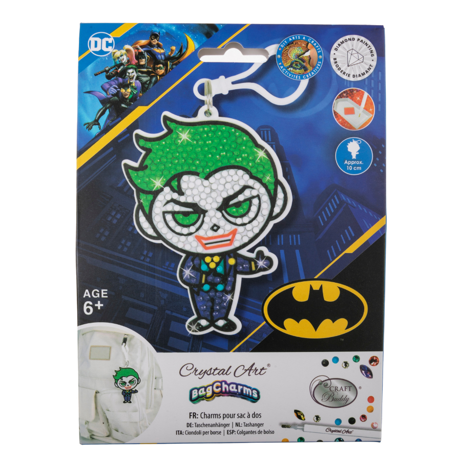 "Joker" Crystal Art Backpack Charm Kit DC Front Packaging