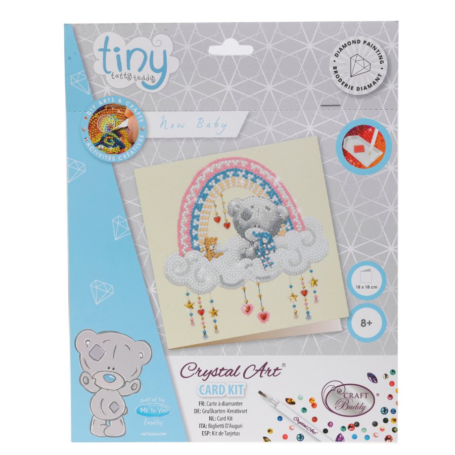 "New Baby" Tiny Tatty Teddy Crystal Art Card - 18x18cm Front Packaging