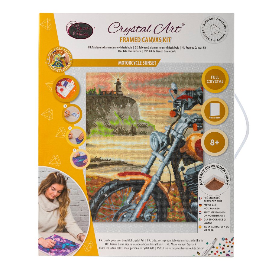 Motorcycle Sunset Crystal Art Canvas Kit 40cmx50cm