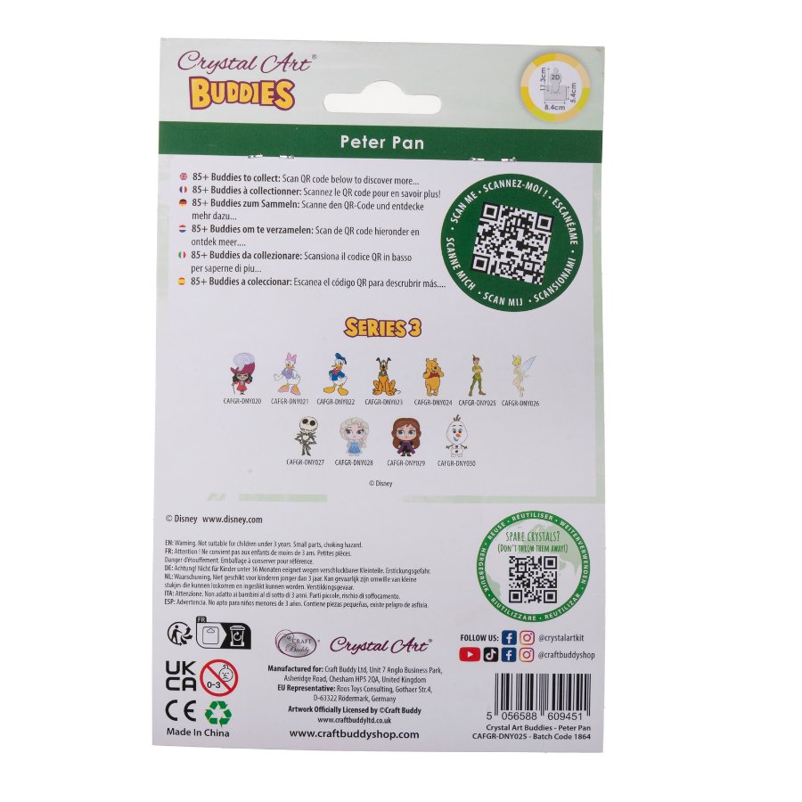 "Peter Pan" Crystal Art Buddies Disney Series 3 Back Packaging