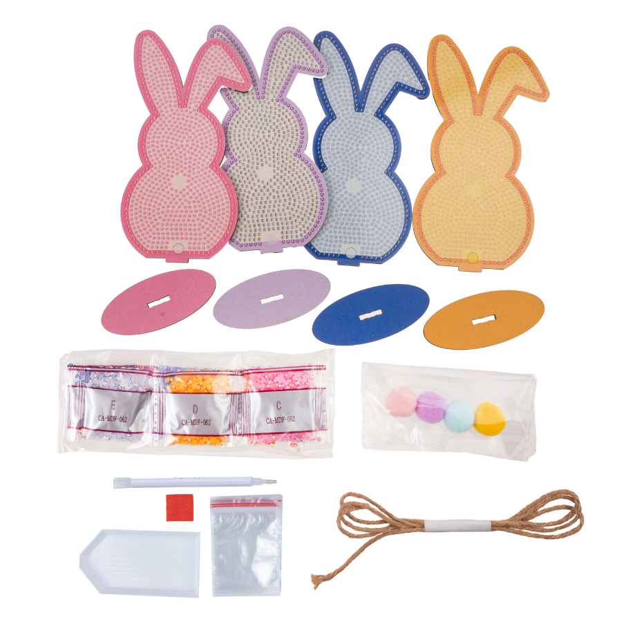 "Rabbit Buddies" Crystal Art Wooden Kit Set of 4