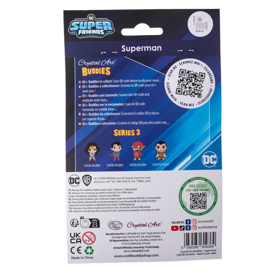 "Superman" Crystal Art Buddies DC Series 3 back packaging