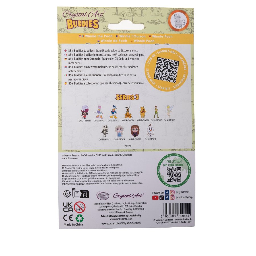"Winnie the Pooh" Crystal Art Buddies Disney Series 3 Back Packaging