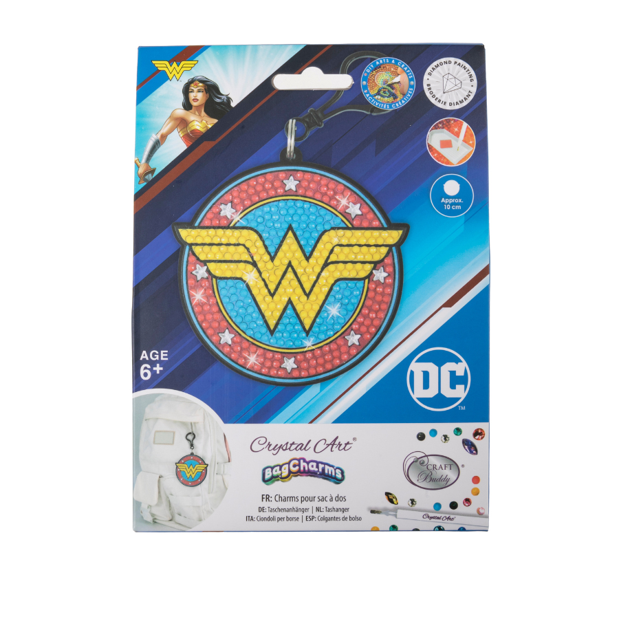 "Wonder Women" Crystal Art Backpack Charm Kit DC Front Packaging