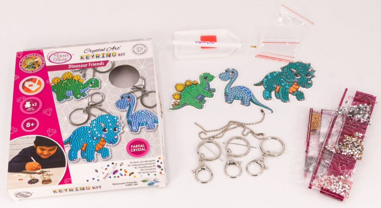 Dinosaur Friends, Crystal Art Keyring Set