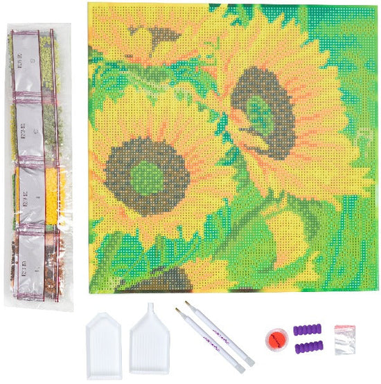 Sunflower Joy 30x30cm Crystal Art Kit - Contents