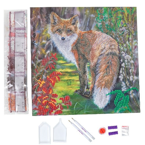 Autumn Fox 30x30cm Crystal Art Kit - Contents