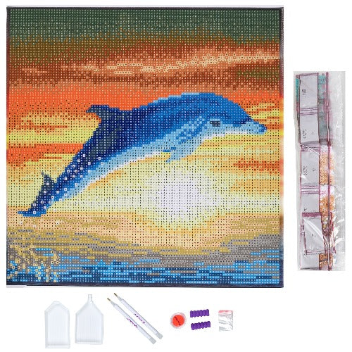 Dolphin Sunrise 30x30cm Crystal Art Kit - Contents