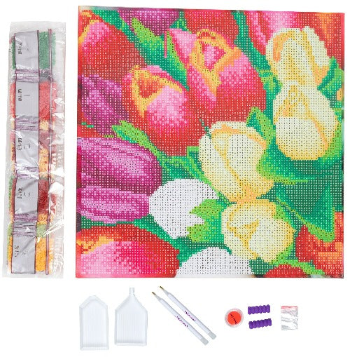 Colourful Flowers 30x30cm Crystal Art Kit - Contents