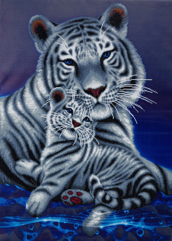 CAK-A65: "Loving Embrace White Tigers" Framed Crystal Art Kit, 65 x 90cm (Giant Kit)