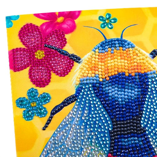 Floral Bumble Bee 18x18cm Crystal Art Card - Close up