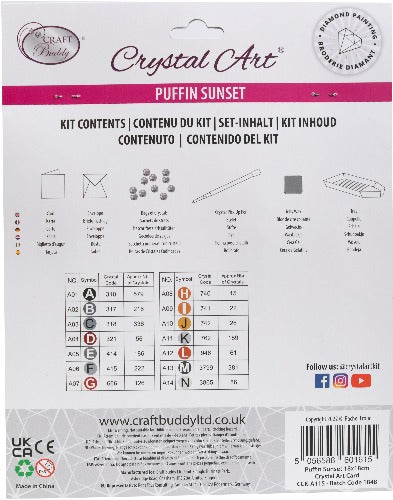 Puffin Sunset Crystal Art Card - Back Packaging