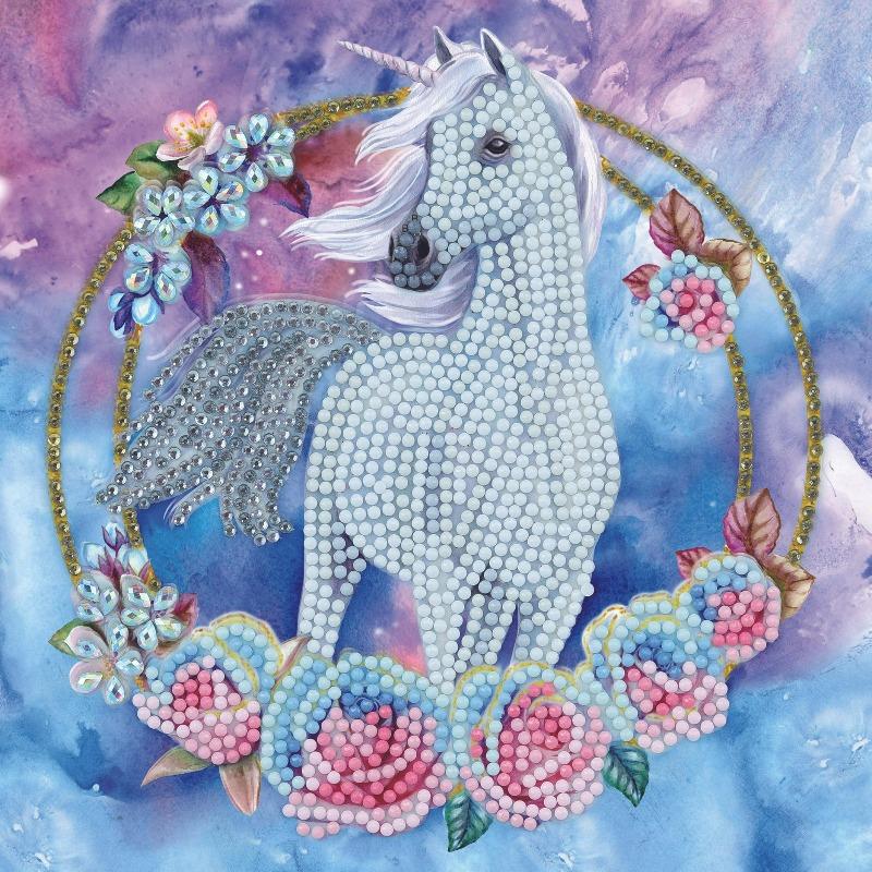 CCK-A85: "Unicorn Garland" 18x18cm Crystal Art Card