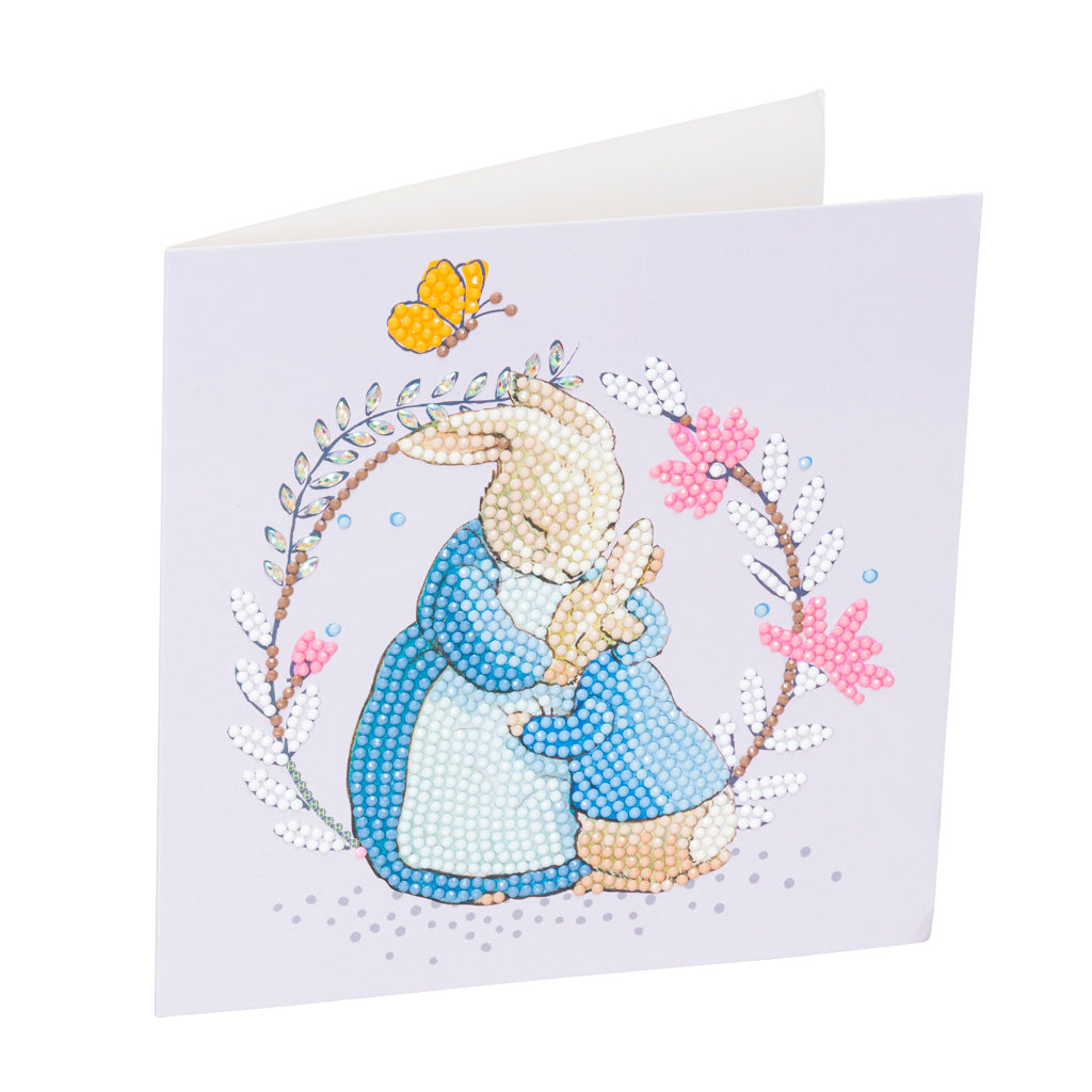 CCK-PRBT05: Peter & Mrs Josephine Rabbit 18x18cm Crystal Art Card