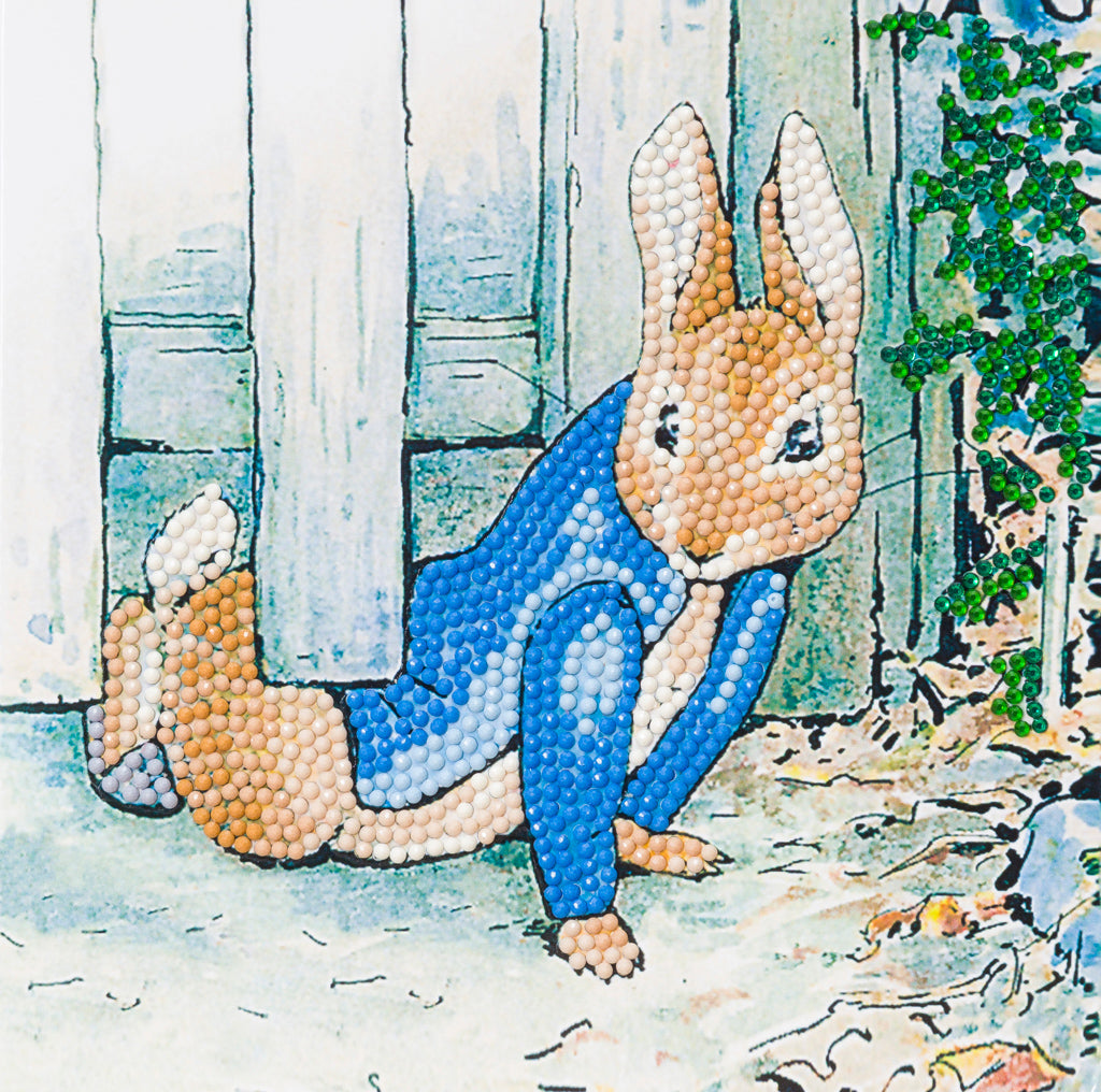 CCK-PRBT06: Peter Rabbit Under the Fence 18x18cm Crystal Art Card