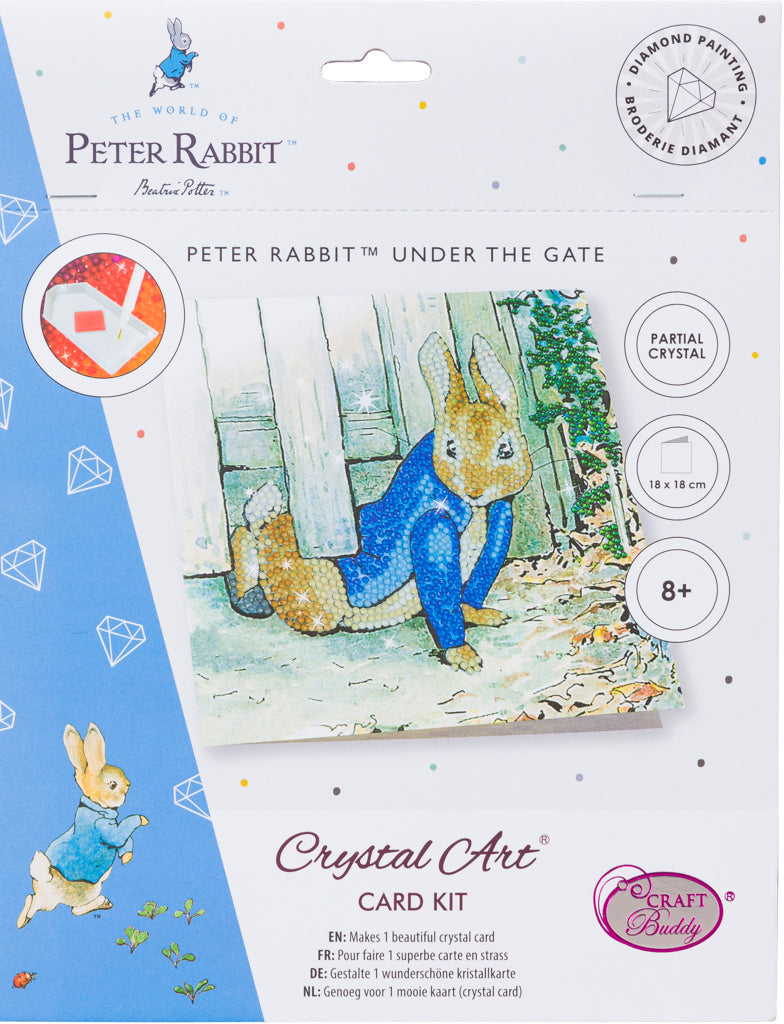 CCK-PRBT06: Peter Rabbit Under the Fence 18x18cm Crystal Art Card