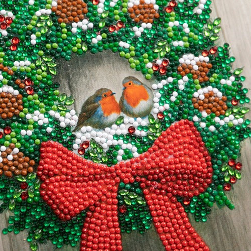 Wreath & Robins Card - Complete Close Up
