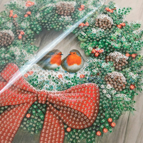 Wreath & Robins Card - Incomplete Close Up