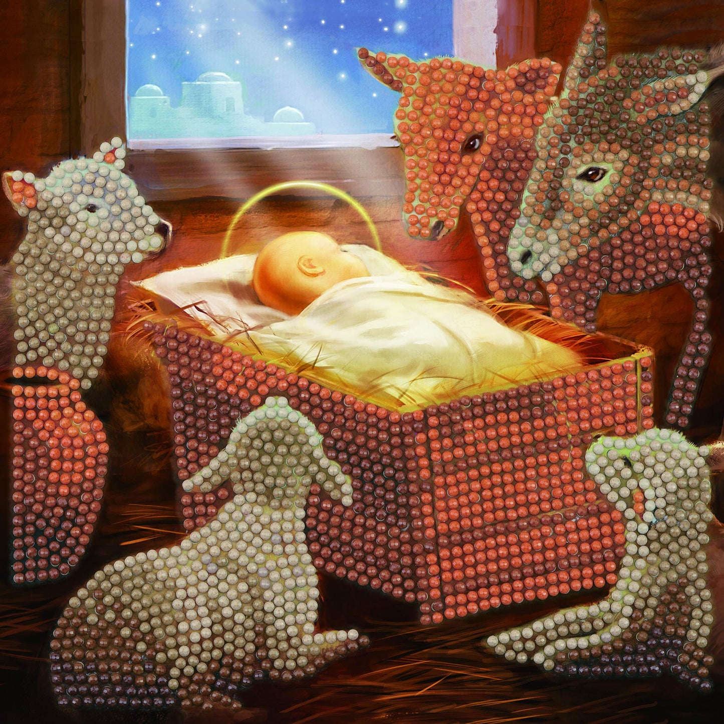 CCK-XM94:  Baby in a Manger, 18x18cm Crystal Art Card