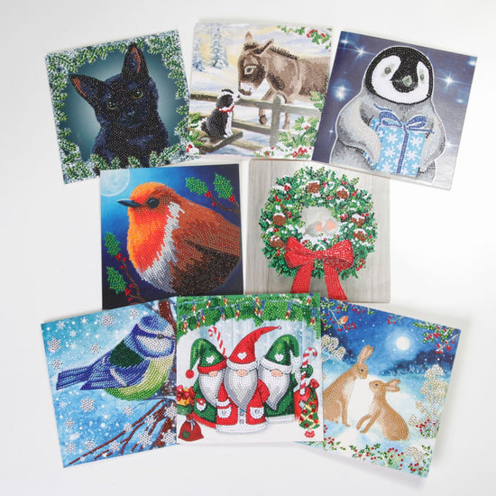 CCK-XMAS2022SET: Set of 8 Christmas Crystal Art Cards 18 x 18cm, in full colour gift box