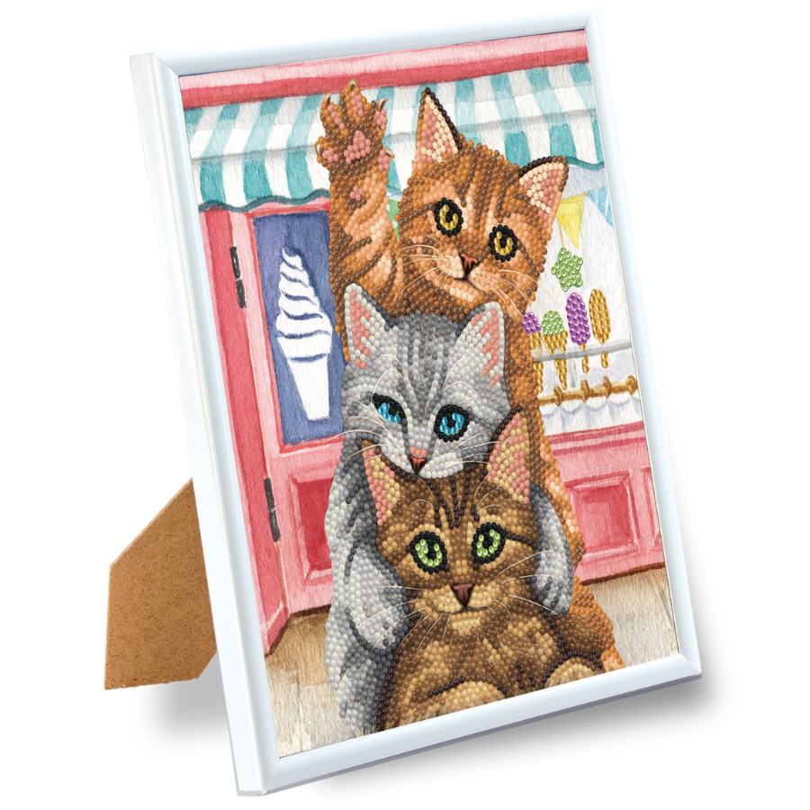 Kitten Ice Cream Picture Frame Crystal Art 21x25cm Framed