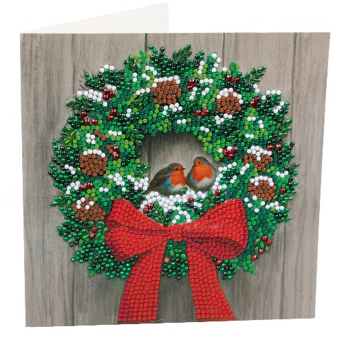 Wreath & Robins 18 x 18cm Crystal Art Card