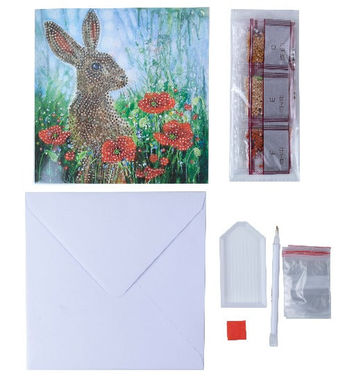 CCK-A101: "Wild Poppies and the Hare" 18x18cm Crystal Art Card