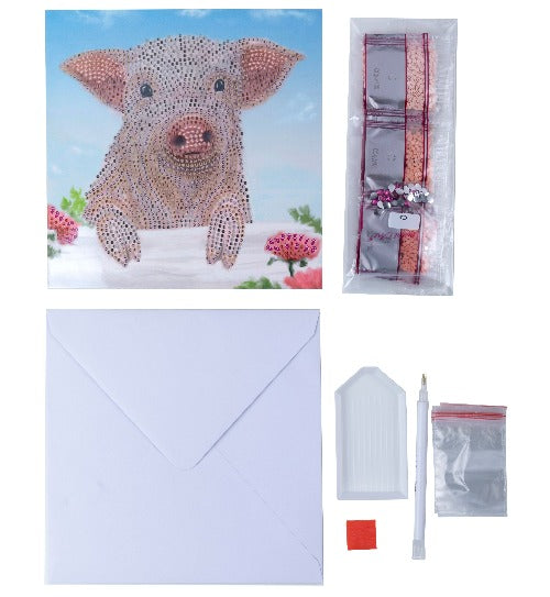 CCK-A100: "Pig on the Fence" 18x18cm Crystal Art Card