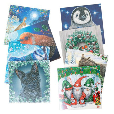 CCK-XMAS2022SET: Set of 8 Christmas Crystal Art Cards 18 x 18cm, in full colour gift box