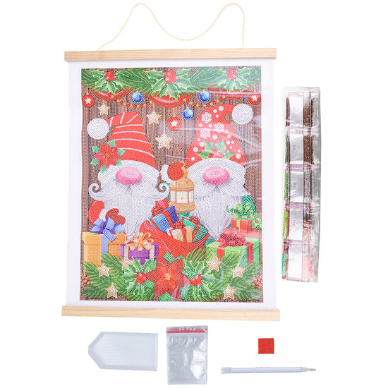 Christmas Gnomes crystal art scroll kit 35x45cm contents