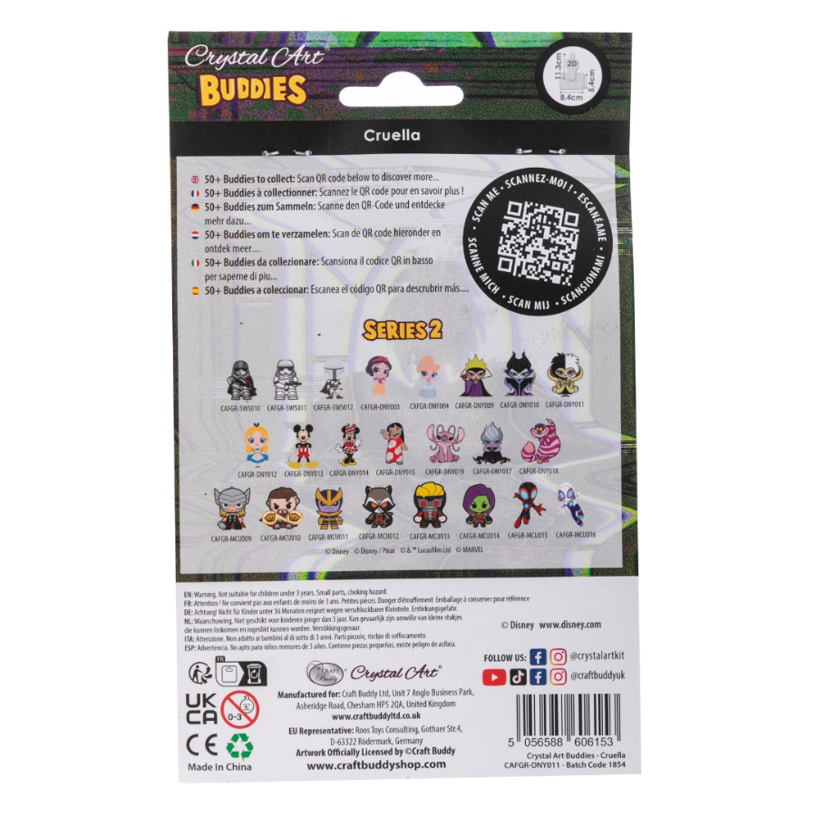 "Cruella" Crystal Art Buddies Disney Series 2 Back Packaging