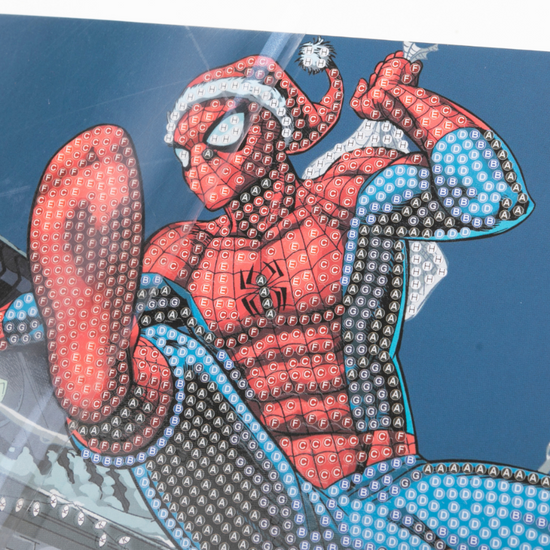 Festive Spiderman, 18x18cm Crystal Art Card Close Up Incomplete