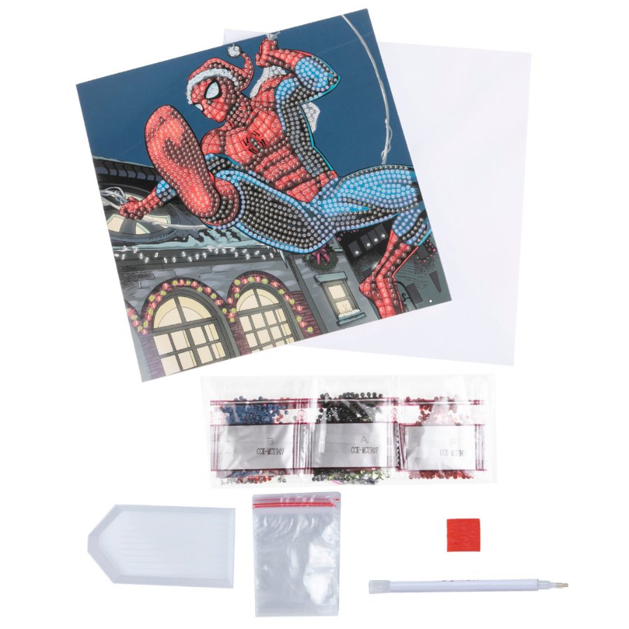 Festive Spiderman, 18x18cm Crystal Art Card Contents