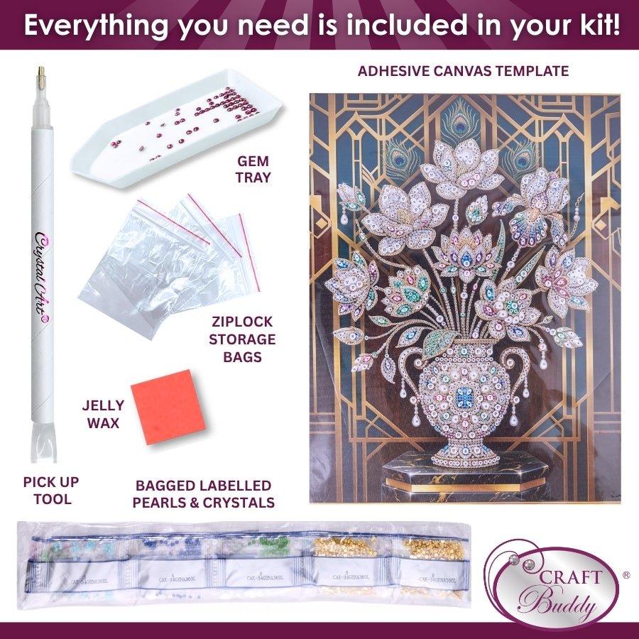 Art Deco Blooms Pearl Art Canvas Kit 40x50cm