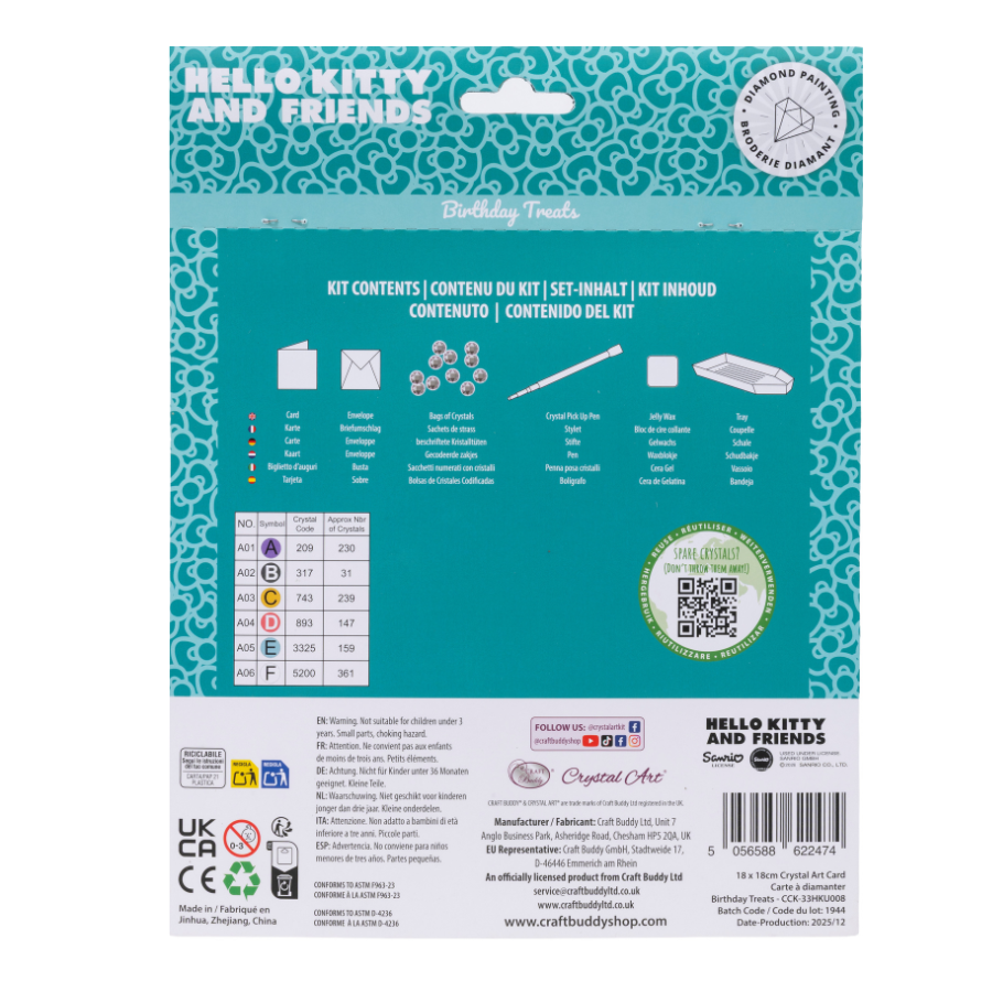 Birthday Treats Crystal Art Card 18x18cm Hello Kitty & Friends