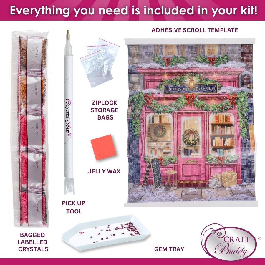 Books, Coffee & Cake Crystal Art Scroll Kit 40x50cm