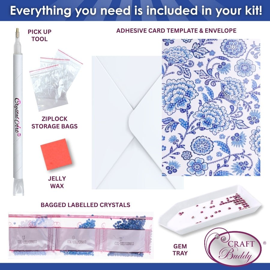 Botanical Blue Crystal Art Card Kit 12x17cm