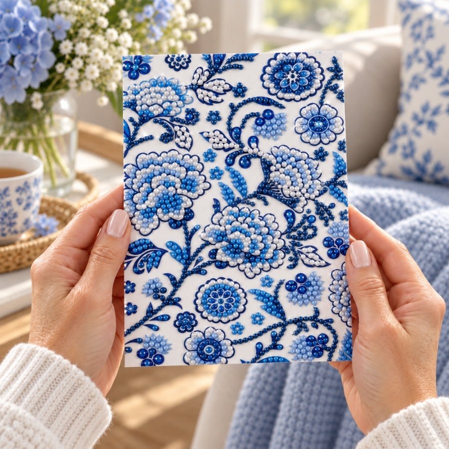Botanical Blue Crystal Art Card Kit 12x17cm