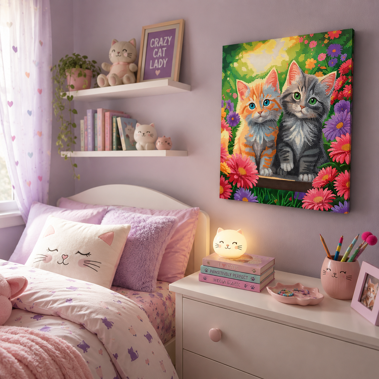 Garden Cats Crystal Art Canvas Kit 40x50cm