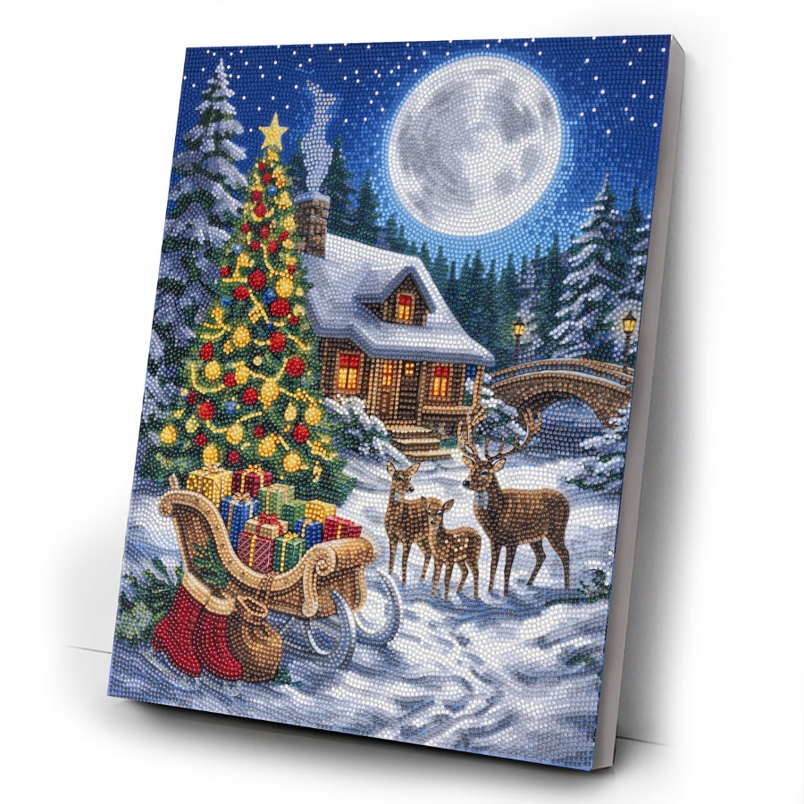 Christmas Woodland Cabin Crystal Art Canvas Kit 40x50cm