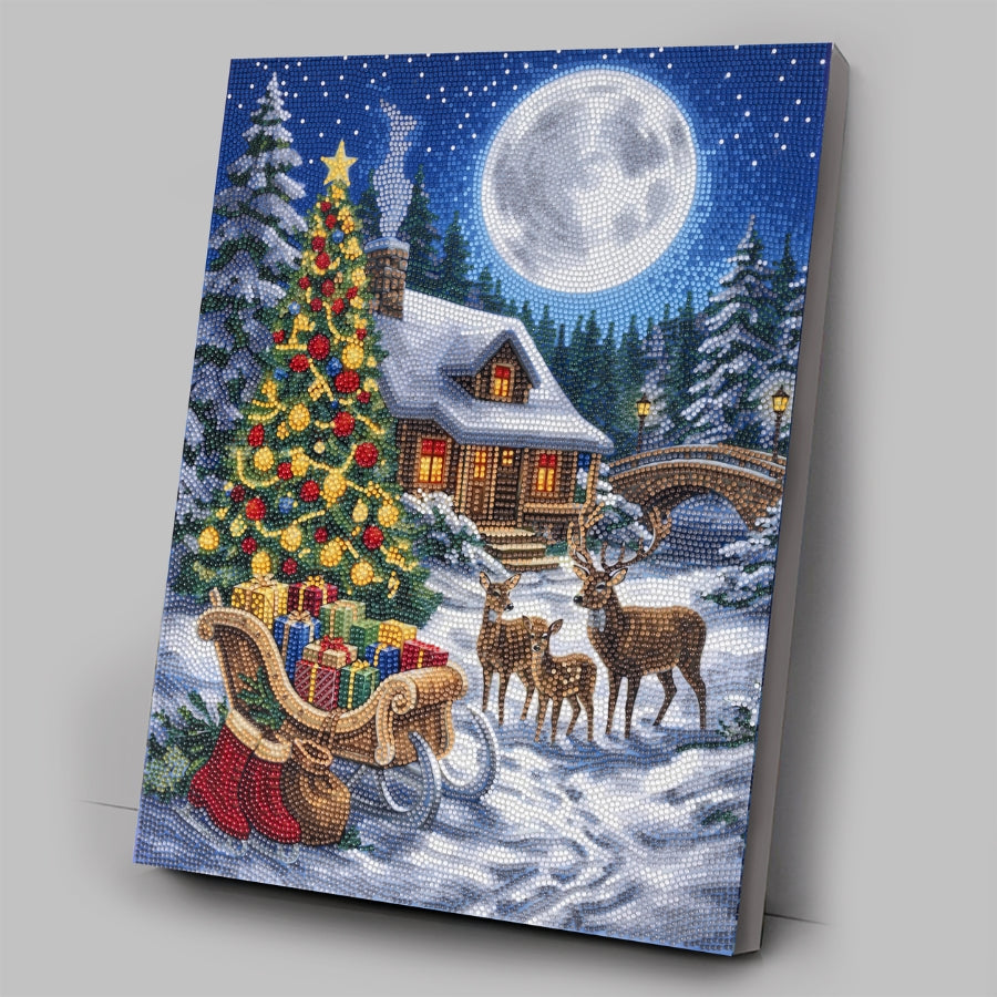 Christmas Woodland Cabin Crystal Art Canvas Kit 40x50cm