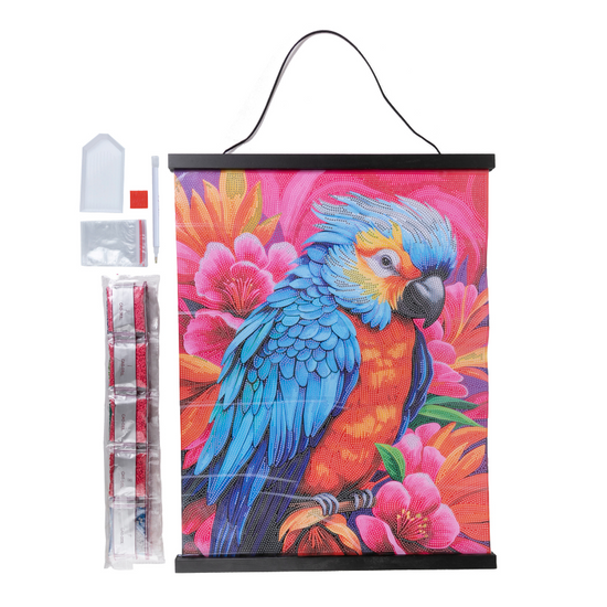 CAS-083L Pretty Parrot Crystal Art Scroll 40x50cm contents