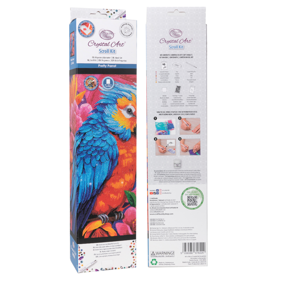 CAS-083L Pretty Parrot Crystal Art Scroll 40x50cm pack